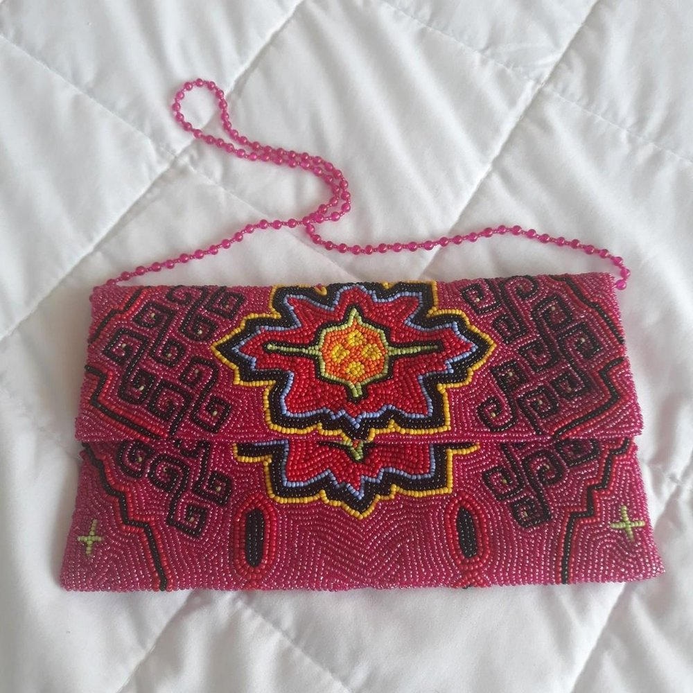 Monya Pink Beaded Clutch